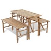 vidaXL Bamboo Picnic Table Bench Set 3-Piece - Outdoor Folding Beer Garden Patio Furniture - Brown Rectangular Dining Table and Benches - 2 of 4