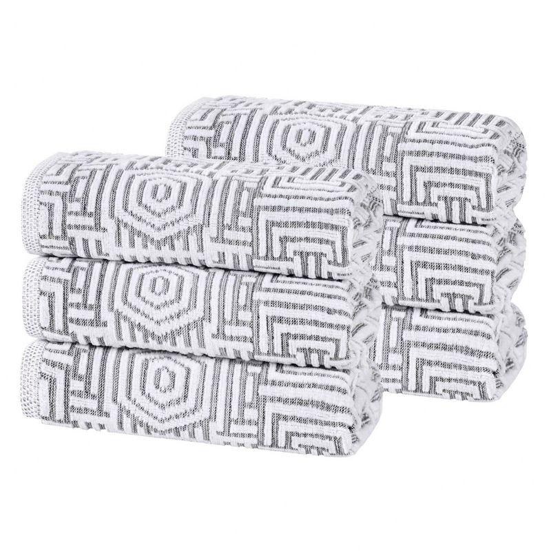 Cotton Modern Geometric Jacquard Soft Highly-Absorbent Hand Towel Set of 6 by Blue Nile Mills, 1 of 10