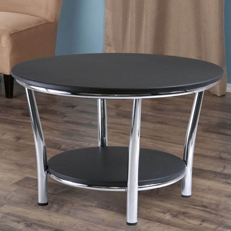 Maya Round Coffee Table, Black Top, Metal Legs - Black, Metal - Winsome, 6 of 7