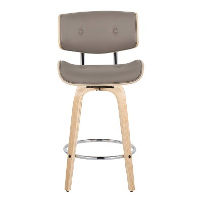 Lombardi 26" Grey and Natural Wood Swivel Counter Stool