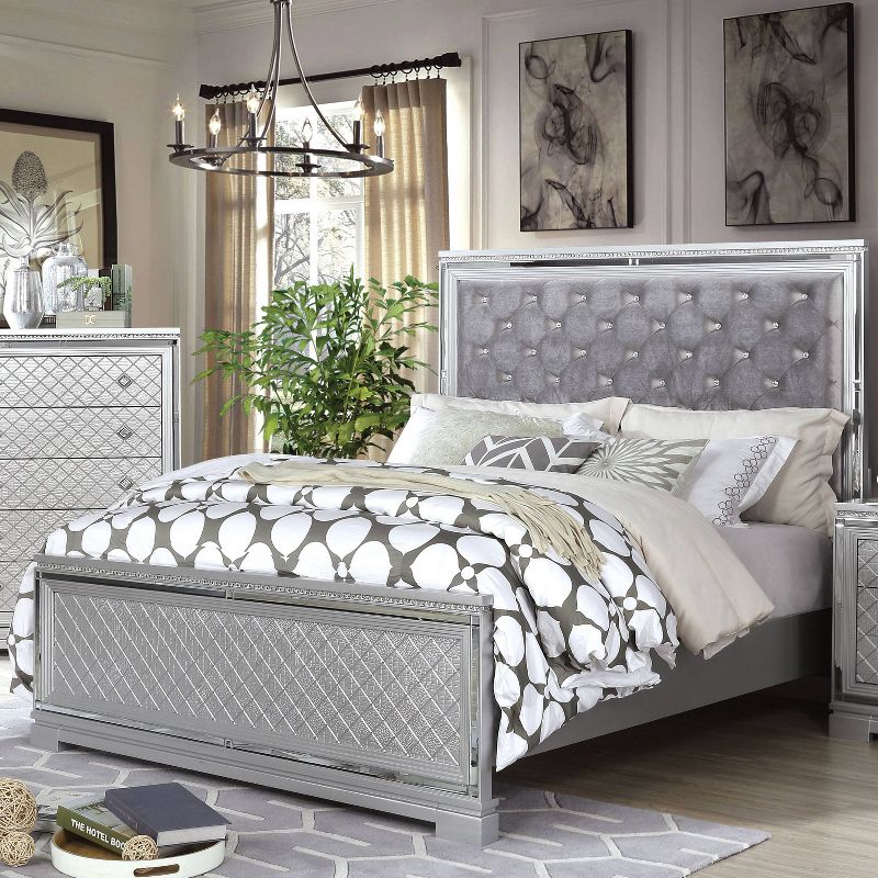 Tenaya Glam Bed with Button Tufted Headboard Silver - HOMES: Inside + Out, 3 of 9
