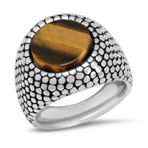 Steeltime Men's stainless steel and tiger eye ring. Size Options: 9-12 - 1 of 4