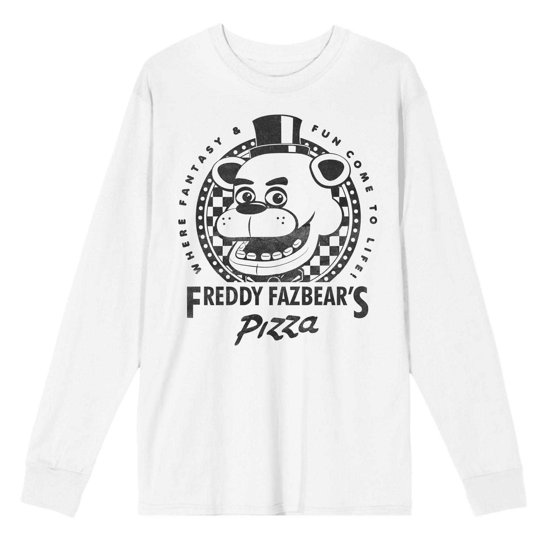 Five Nights at Freddy's Fazbear Pizza Men's White Crew Neck Long Sleeve Shirt