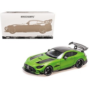 2021 Mercedes-Benz AMG GT Black Series Matt Green Metallic with Black Top and Hood Stripes 1/18 Diecast Model Car by Minichamps - 1 of 4