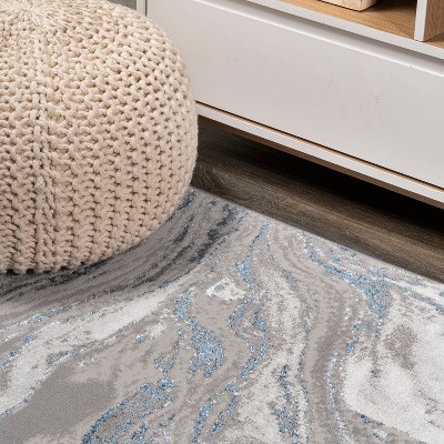 Abstract Swirl Marbled 4' x 6' Gray Synthetic Area Rug