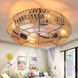 POWLIG 19.6-in- 4 Light 7 Blade Caged Ceiling Fan with Remote Control and Light Kit Included - 1 of 4