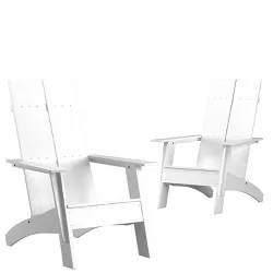 Emma and Oliver Set of 2 White Modern Dual Slat Back Indoor/Outdoor Adirondack Style Chairs