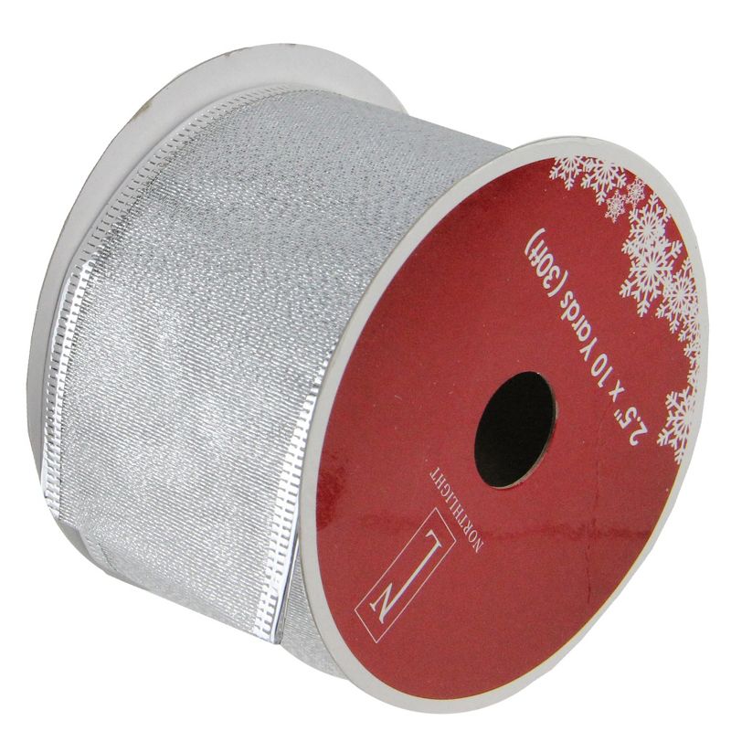 Northlight Shimmering Silver Christmas Wired Craft Ribbon 2.5" x 10 Yards, 1 of 4