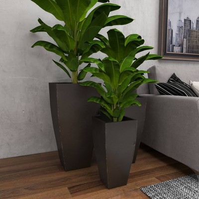 Set of 3 Dark Gray Metal Indoor/Outdoor Planters