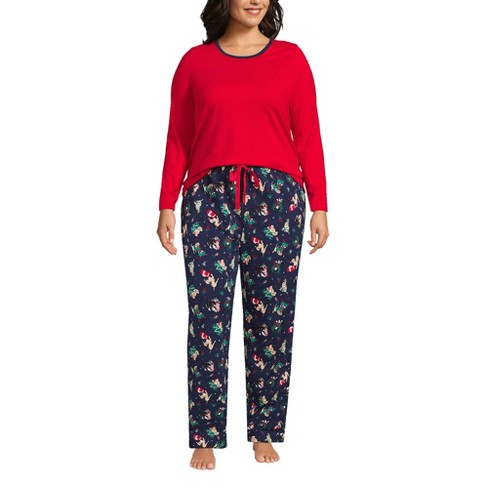 Lands' End Women's Plus Size Knit Pajama Set Long Sleeve T-shirt And Pants  - 3x - Deep Sea Navy Holiday Pups : Target