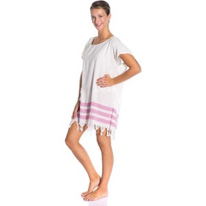 Soft 100% Turkish Cotton Swimsuit Cover Up Dress for Women Short Sleeve Beach Dress with Fringed Hem - 1 of 1
