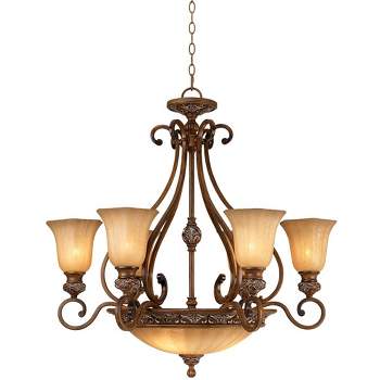 Kathy Ireland Sterling Estate Golden Bronze Chandelier 34 1/2" Wide Rustic Champagne Bowl Shade 9-Light Fixture for Dining Room House Kitchen Island