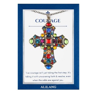 Anna-Kaci Colorful Stained Glass Rhinestone Cross Pendant Necklace Gift Message Card & Envelope Faith Jewelry Gifts - 1 of 4