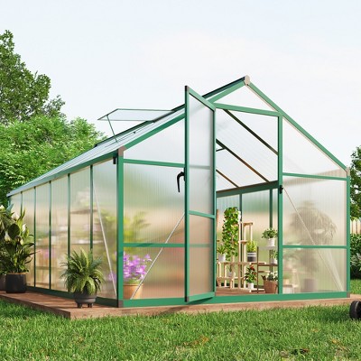 Garvee Walk-In Greenhouse with Polycarbonate Panels, Aluminum Frame, Quick Setup, Roof Vent, Outdoor Garden Greenhouse