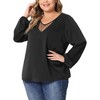 Agnes Orinda Women's Plus Size Solid Chiffon V Neck Lace Panel Long Sleeve Elastic Cuff Casual Tops - 2 of 4