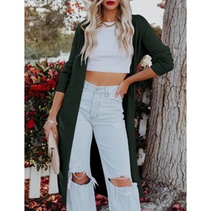 Essential Solid Open Front Maxi Long Knitted Cardigan Sweater for Women - 1 of 4