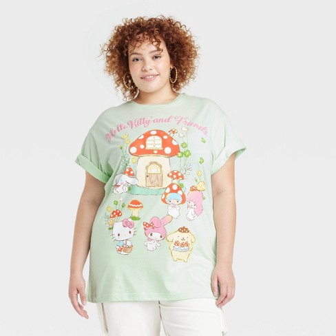 Women's Hello Kitty and Friends Mushroom Oversized Short Sleeve Graphic  T-Shirt - Aqua Green 1X