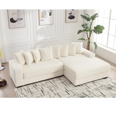 NicBex Couches for Living Room 2-Piece L-Shaped Sofa Corduroy Upholstered Sofa Left Chaise Daybed with Armrests and 8 Throw Pillows