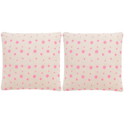 Pink Polka Dot Embroidered Linen Throw Pillow Set