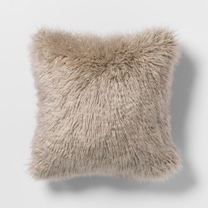 Mongolian Faux Fur Square Throw Pillow Tan - Project 62
