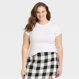 Women's Slim Fit Short Sleeve Cropped Ribbed T-Shirt - A New Day™ - 1 of 3