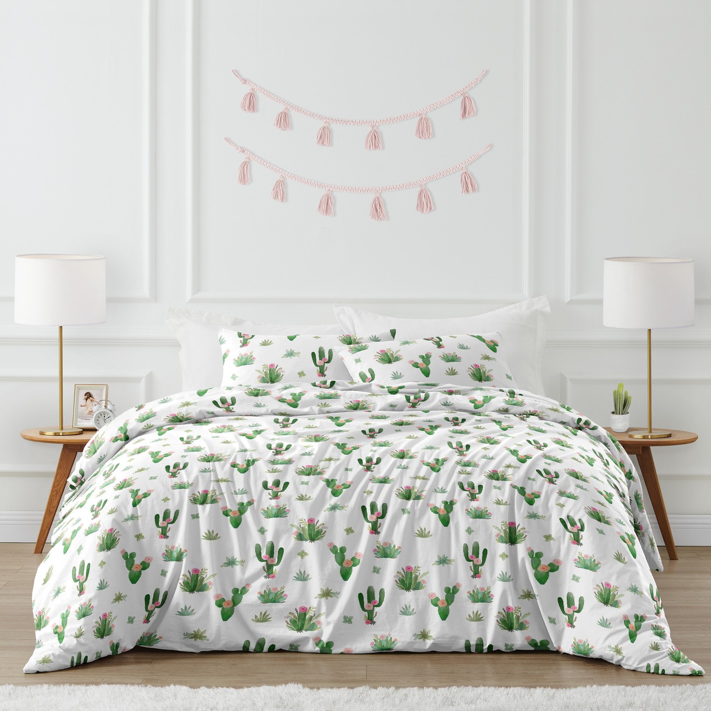 Постельное бельё Sweet Jojo Designs Full/Queen Comforter Bedding Set Cactus Floral Pink Green and White 3pc для девочек, цвет: С принтом — фото 1