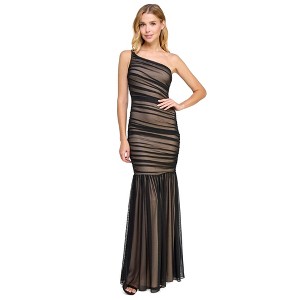 B. DARLIN Womens Mesh Ruched One-Shoulder Gown Bodycon Dress, Black, 5/6 - 1 of 1