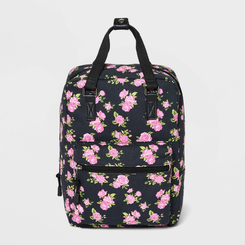 Floral Print Square 12.3" Backpack - Wild Fable Black