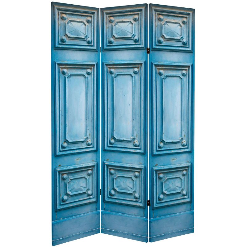 6&#34; Double Sided Fancy Door Panel Canvas Room Divider Blue - Oriental Furniture, 3 of 10