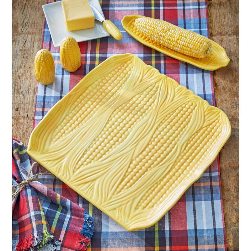 TAG Corn on Cobb Textured Ceramic Yellow Platter Dishwasher Safe, 12.5L x12.5W x 1.1H, 2 of 3