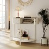 GDFStudio Kaveh Modern Wave-Pattern Half-Moon Wooden Console Table with 2 Drawers and Open Shelf - 2 of 4