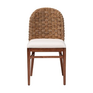 bali & pari Denver Acacia Wood and Seagrass Dining Chair White/Walnut Brown: Bohemian Style, Foam Padded - 1 of 4