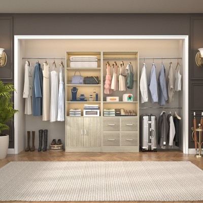 Aheaplus 49" - 128" Wooden Wardrobe System with Adjustable Shelves and Drawers