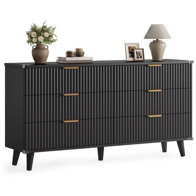 Gikpal 6 Drawer Dresser, Wooden Dressers for Bedroom, Fluted 53.2" Wide Modern Long Dresser TV Stand 6 Drawers for Bedroom, Home, Dinning, Living Room