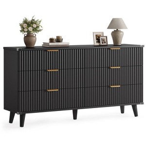 Gikpal 6 Drawer Dresser, Wooden Dressers for Bedroom, Fluted 53.2" Wide Modern Long Dresser TV Stand 6 Drawers for Bedroom, Home, Dinning, Living Room - 1 of 4