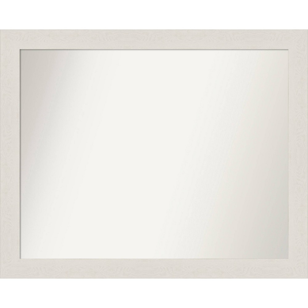 Photos - Wall Mirror 32" x 26" Non-Beveled Rustic Plank White Narrow  - Amanti Art
