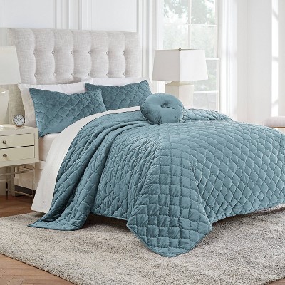 Twin Modern Living Addison Velvet 3pc Quilt Set - Teal