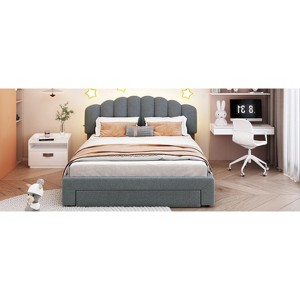Okak Queen Elegant Platform Bed Frame with Upholstered & 2 USB Ports Teddy Fleece Bed with Storage Drawer Easy to Assemble - 1 of 4
