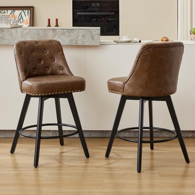 COZONY 26" Counter Height Bar Stools Set of 2, Modern Swivel Bar Stools with Back, Upholstered Seat & Wood Legs for Kitchen Island & Home Bar