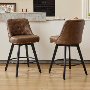COZONY 26" Counter Height Bar Stools Set of 2, Modern Swivel Bar Stools with Back, Upholstered Seat & Wood Legs for Kitchen Island & Home Bar - 1 of 4