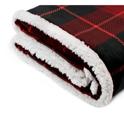 Plaid Red Sherpa Fleece Reversible Twin Blanket