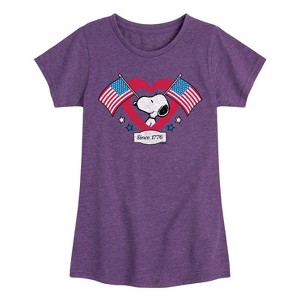 Girls' - Peanuts - Snoopy Since 1776 Flag Heart Fitted Short Sleeve Graphic T-Shirt - 1 of 4