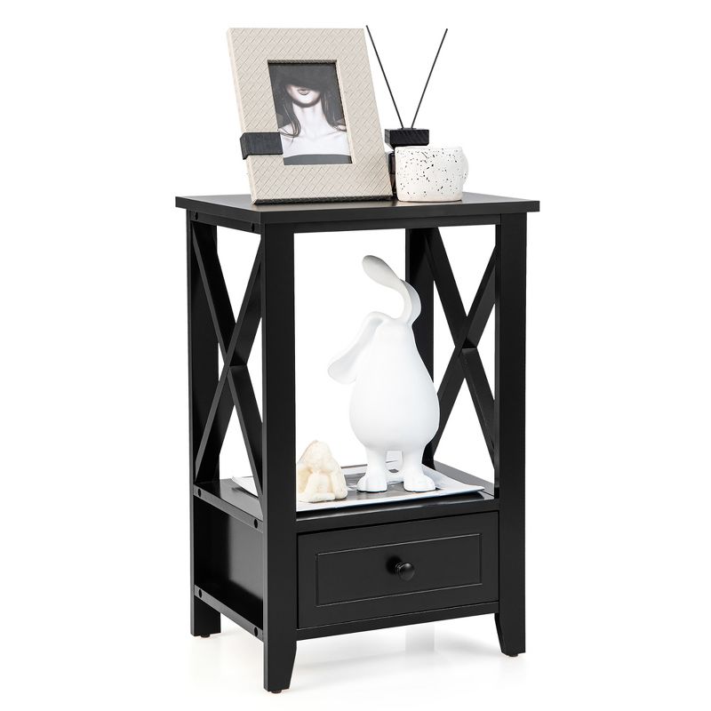 Costway Modern Nightstand with Bottom Drawer Storage Shelf Small Side End Table White\Black, 1 of 11