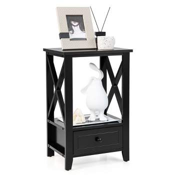 Costway Modern Nightstand with Bottom Drawer Storage Shelf Small Side End Table White\Black