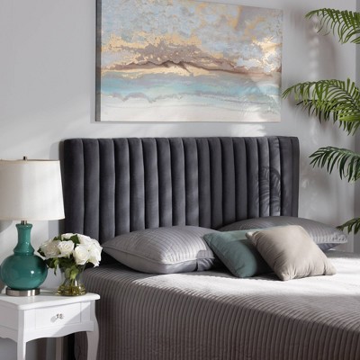 Gray Tufted Leather Upholstered Queen Headboard