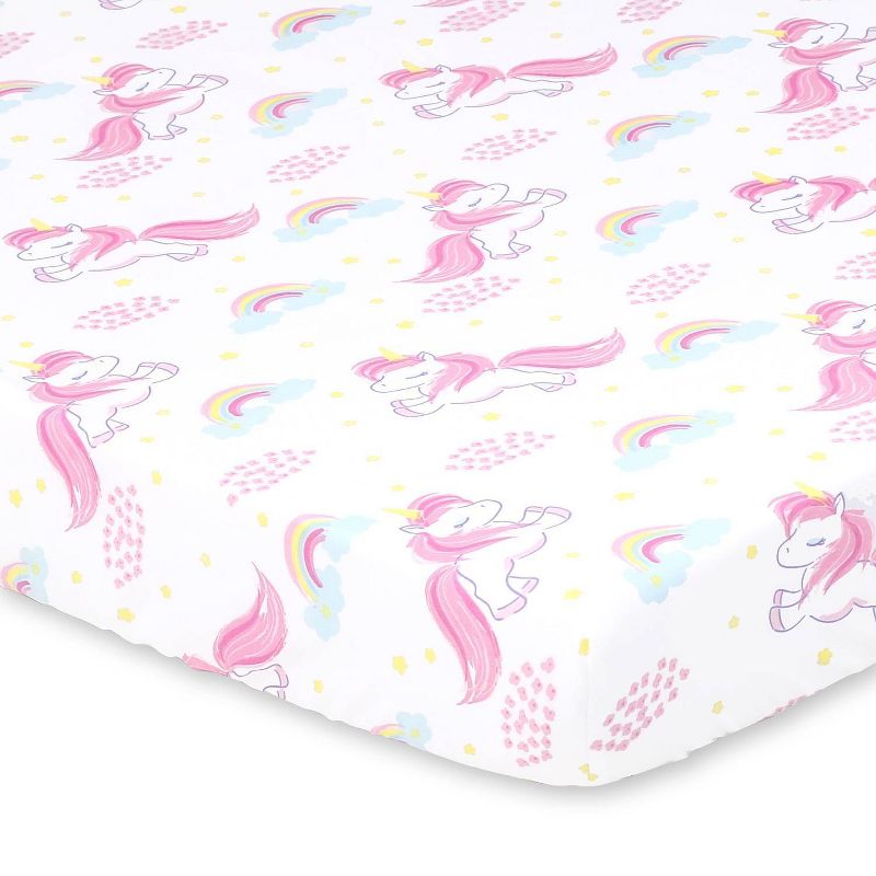 The Peanutshell Fitted Playard Sheets for Baby Girls&#39; - Pink Unicorn and Rainbow - 2pk, 3 of 7