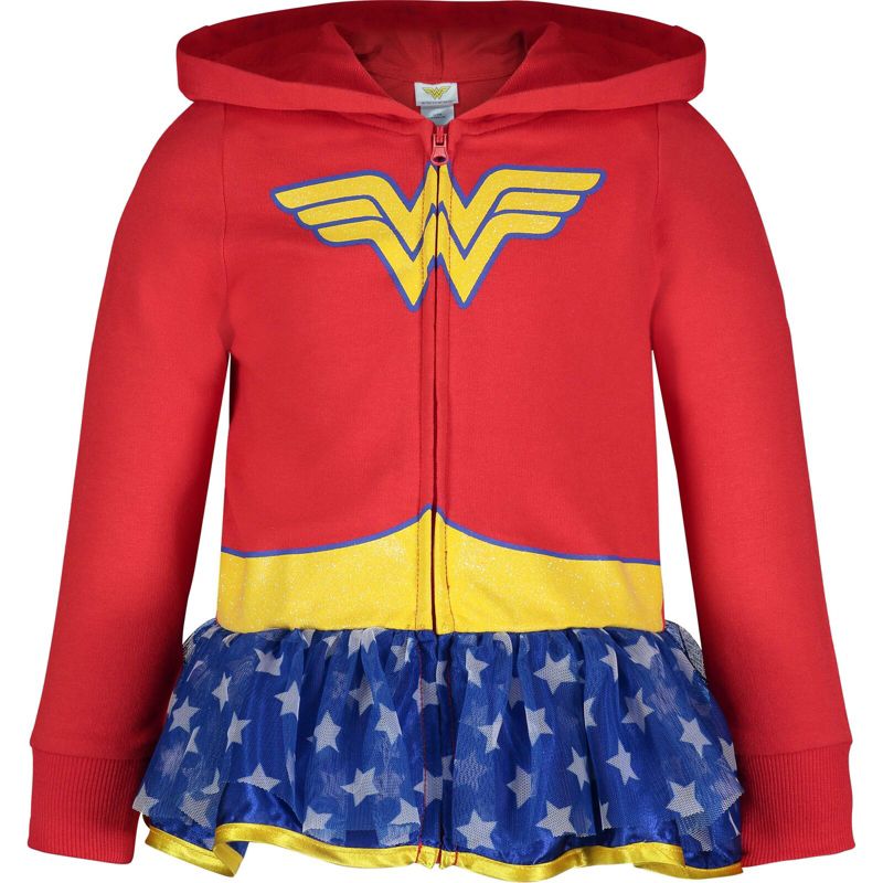 DC Comics Justice League Wonder Woman Big Girls Zip Up Costume Hoodie Red 10-12, 1 of 8