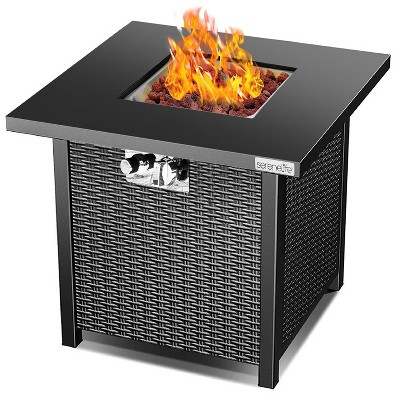 Serene Life SLFPS3 Propane Gas Outdoor Patio Backyard 40,000 BTU Fire Pit Table with Weather Cover, Lava Rocks, and Adjustable Flames, Black