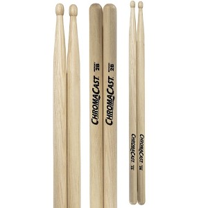 ChromaCast 2B USA Made Hickory Drumsticks Pair - Wood Tipped - Drum Sticks Tour Tested by Pro Drummers - Real American Hickory Wood - 1 of 4