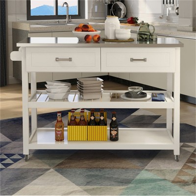 LunaLulinlk Stainless Steel Table Top White Kitchen Cart With Two Drawers